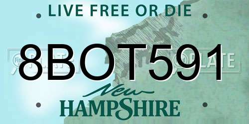 8BOT591 New Hampshire License Plate