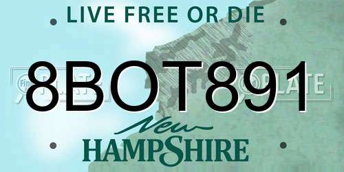 8BOT891 New Hampshire License Plate
