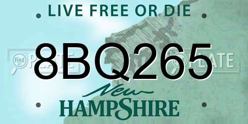 8BQ265 New Hampshire License Plate
