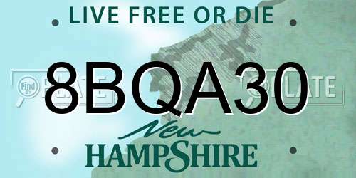 8BQA30 New Hampshire License Plate