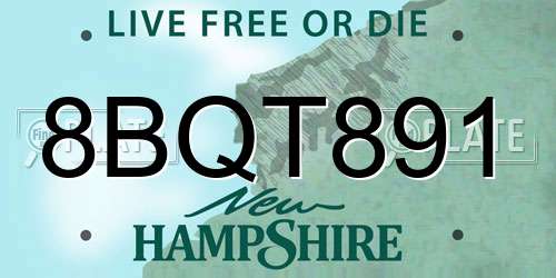 8BQT891 New Hampshire License Plate