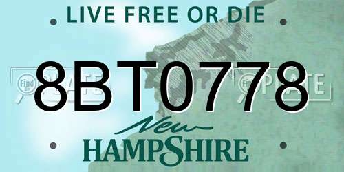 8BT0778 New Hampshire License Plate