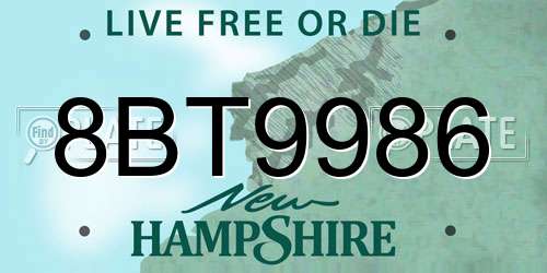 8BT9986 New Hampshire License Plate