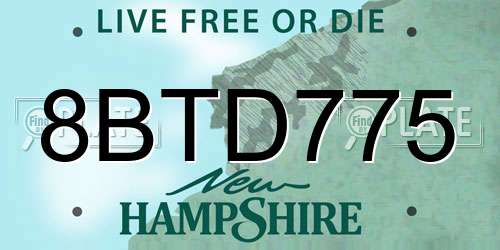 8BTD775 New Hampshire License Plate