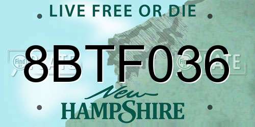 8BTF036 New Hampshire License Plate