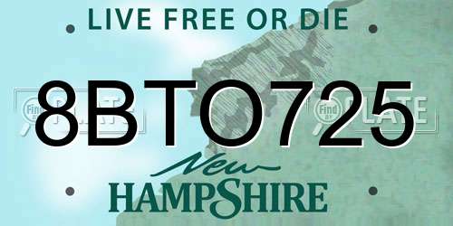 8BTO725 New Hampshire License Plate
