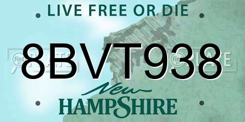 8BVT938 New Hampshire License Plate