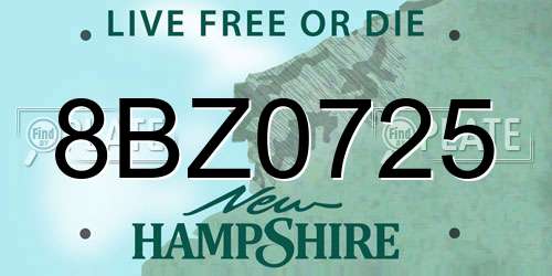 8BZ0725 New Hampshire License Plate