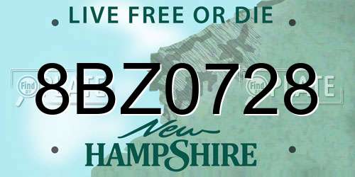 8BZ0728 New Hampshire License Plate