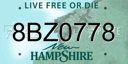 8BZ0778 New Hampshire License Plate