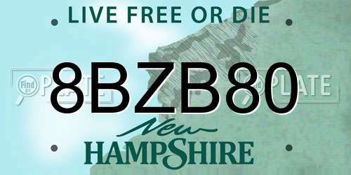 8BZB80 New Hampshire License Plate