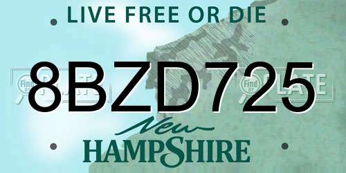 8BZD725 New Hampshire License Plate