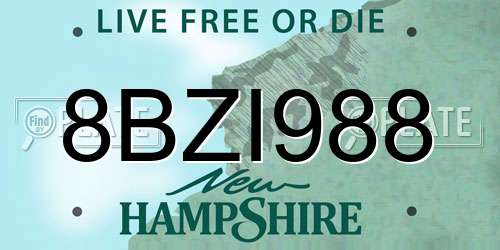 8BZI988 New Hampshire License Plate