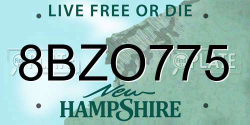 8BZO775 New Hampshire License Plate