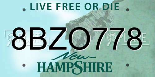 8BZO778 New Hampshire License Plate