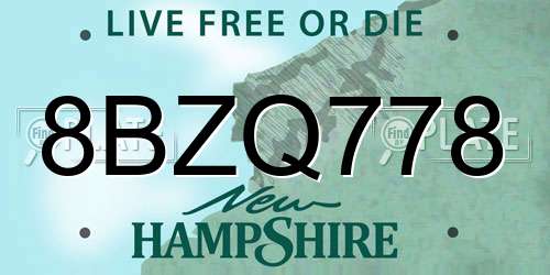 8BZQ778 New Hampshire License Plate