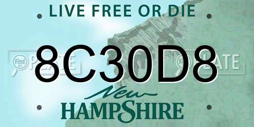 8C30D8 New Hampshire License Plate