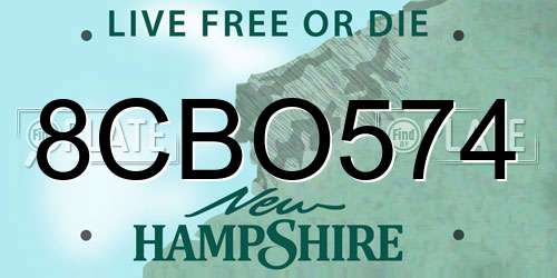 8CBO574 New Hampshire License Plate