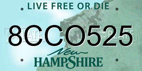 8CCO525 New Hampshire License Plate