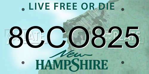 8CCO825 New Hampshire License Plate