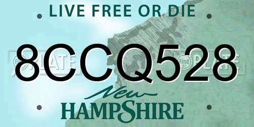 8CCQ528 New Hampshire License Plate
