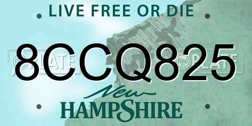 8CCQ825 New Hampshire License Plate