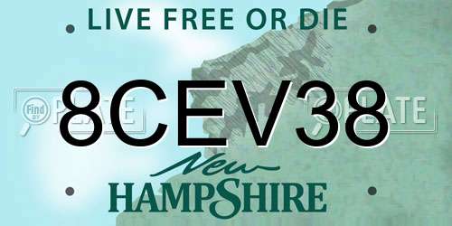8CEV38 New Hampshire License Plate