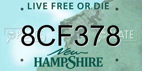 8CF378 New Hampshire License Plate