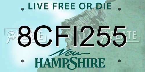 8CFI255 New Hampshire License Plate