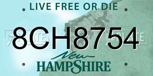 8CH8754 New Hampshire License Plate