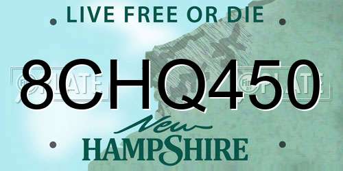 8CHQ450 New Hampshire License Plate