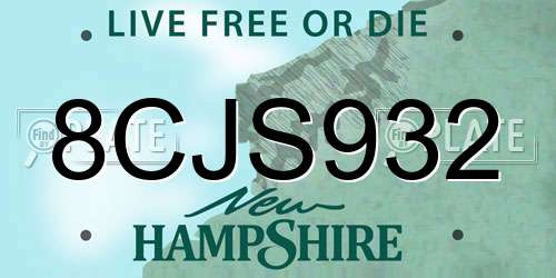 8CJS932 New Hampshire License Plate