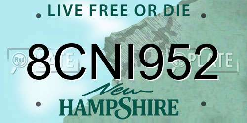 8CNI952 New Hampshire License Plate