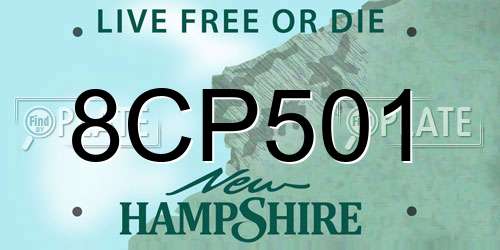 8CP501 New Hampshire License Plate