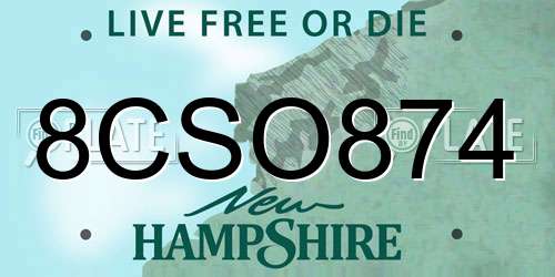 8CSO874 New Hampshire License Plate