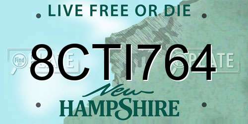 8CTI764 New Hampshire License Plate