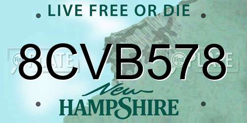 8CVB578 New Hampshire License Plate