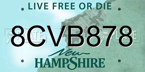 8CVB878 New Hampshire License Plate