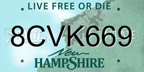 8CVK669 New Hampshire License Plate