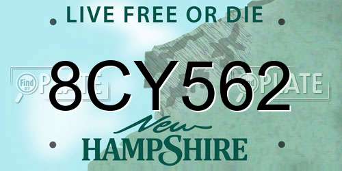 8CY562 New Hampshire License Plate