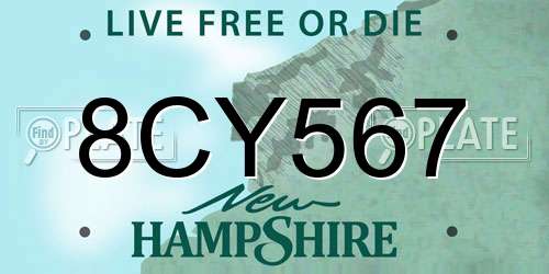 8CY567 New Hampshire License Plate