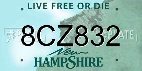 8CZ832 New Hampshire License Plate