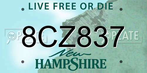 8CZ837 New Hampshire License Plate