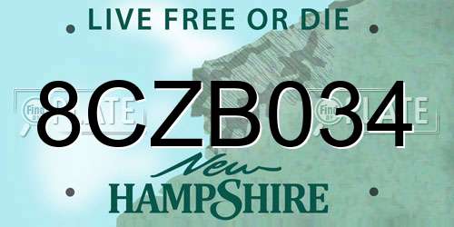 8CZB034 New Hampshire License Plate