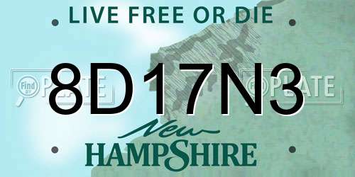 8D17N3 New Hampshire License Plate