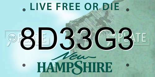 8D33G3 New Hampshire License Plate
