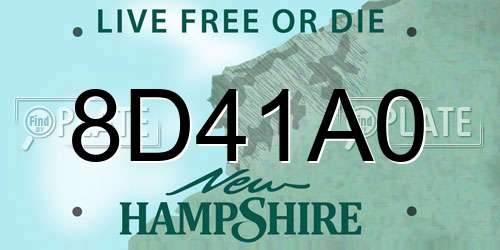8D41A0 New Hampshire License Plate