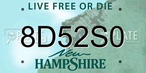 8D52S0 New Hampshire License Plate