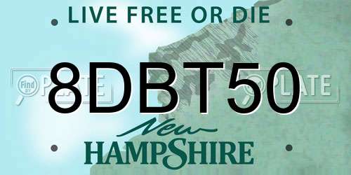 8DBT50 New Hampshire License Plate