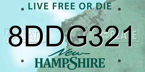 8DDG321 New Hampshire License Plate